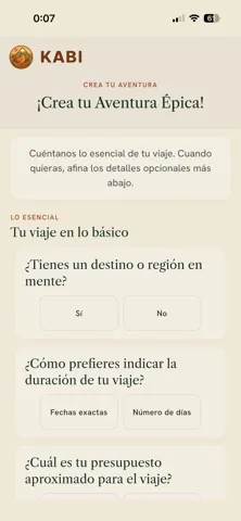 Captura de la app Kabi: Crear un viaje con IA