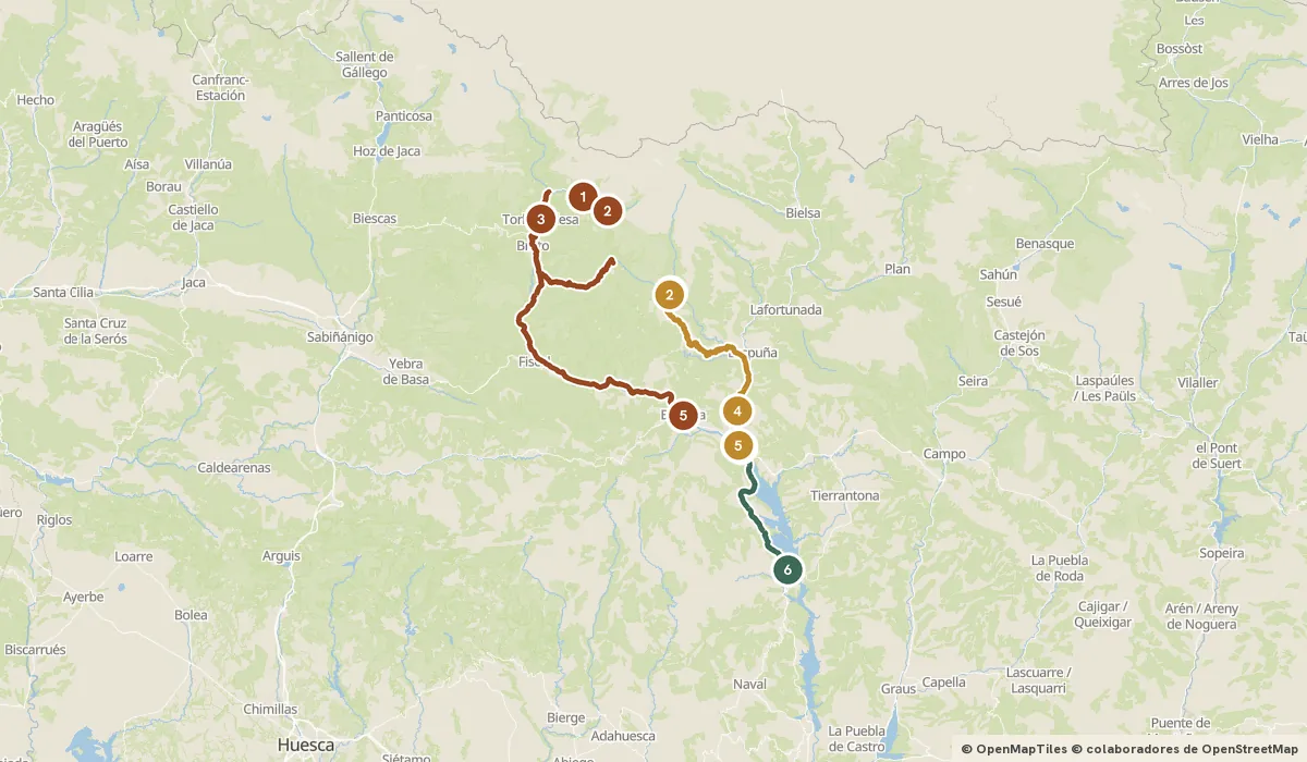 Mapa del viaje Aínsa y el Parque Nacional de Ordesa: 17 paradas y el recorrido de cada día