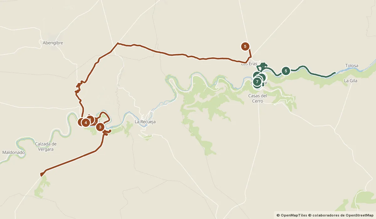 Mapa del viaje Alcalá del Júcar: casas excavadas en la hoz: 12 paradas y el recorrido de cada día
