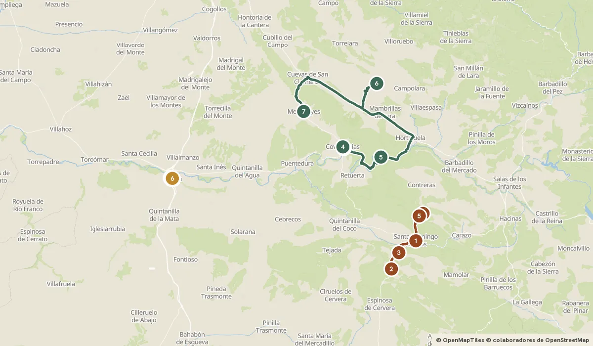 Mapa del viaje Arlanza: Covarrubias, Silos y el desfiladero de La Yecla: 18 paradas y el recorrido de cada día
