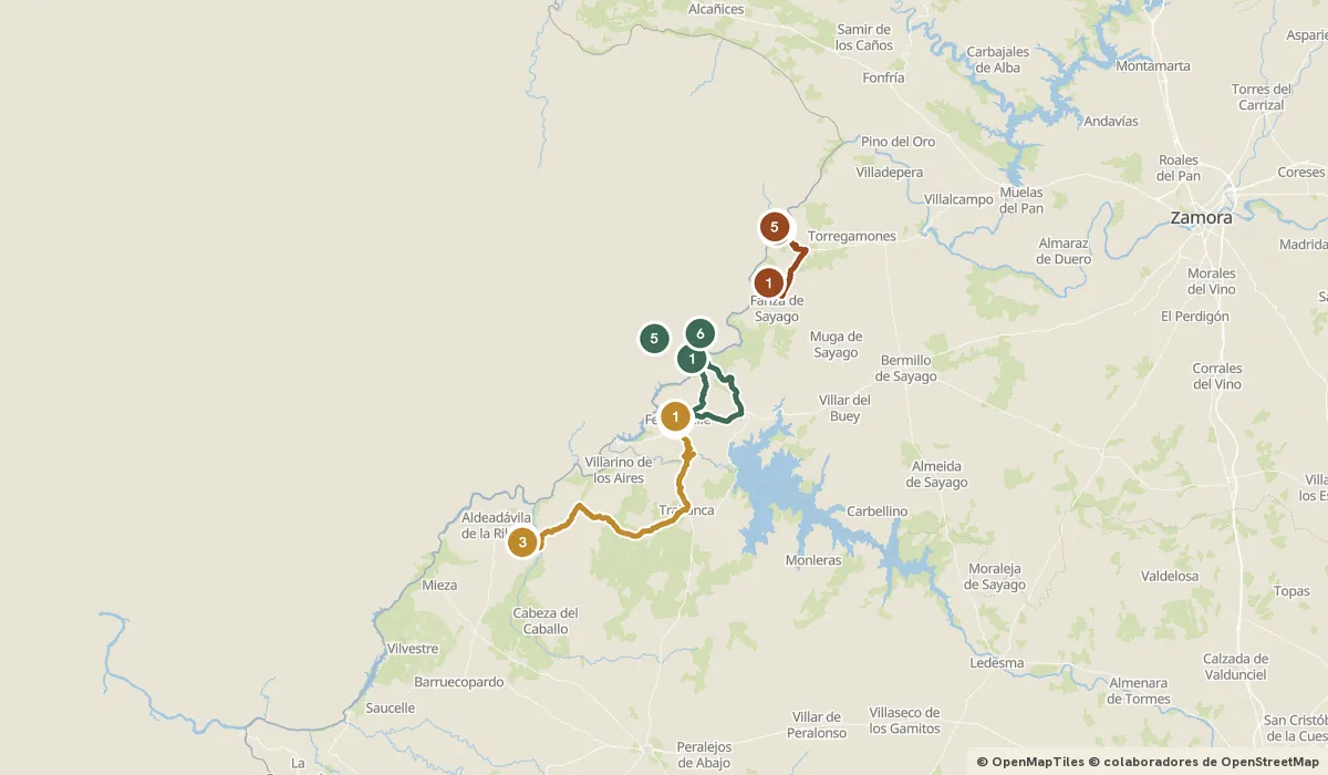Mapa del viaje Arribes del Duero: la frontera cortada a pico: 15 paradas y el recorrido de cada día