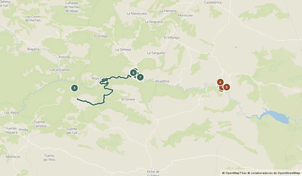 Mapa del viaje Ayna y la Sierra del Segura: la Suiza manchega: 13 paradas y el recorrido de cada día