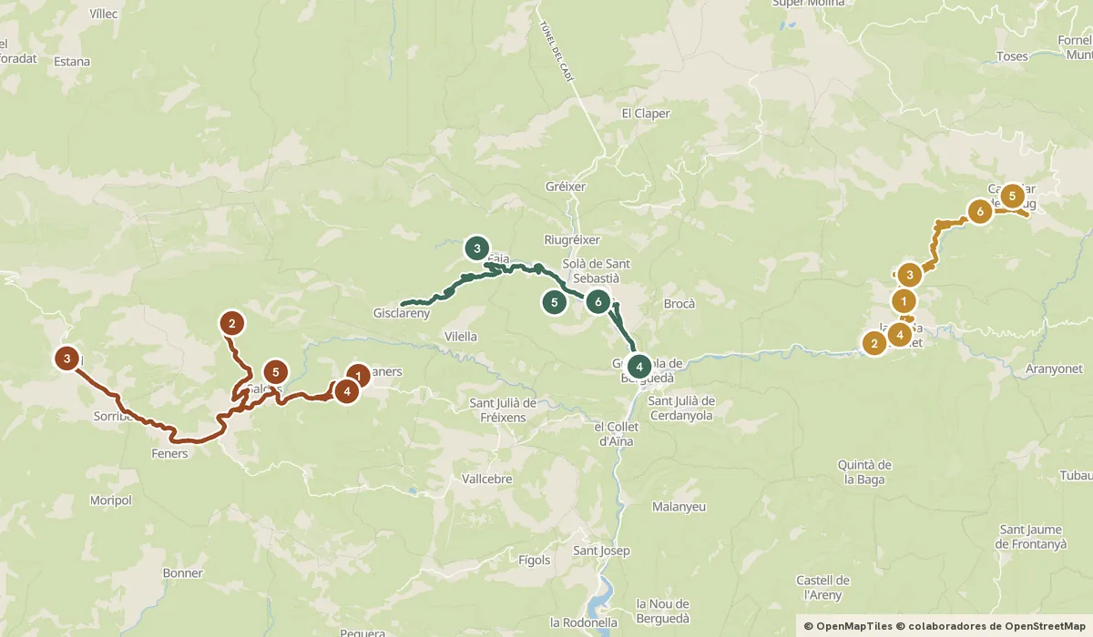 Mapa del viaje Cadí y Berguedà: el Pedraforca y el tren del cemento: 17 paradas y el recorrido de cada día