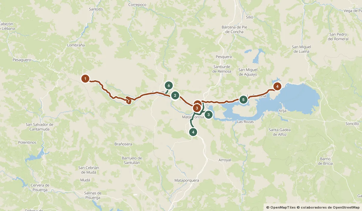 Mapa del viaje Campoo: donde nace el Ebro y Roma dejó una ciudad: 11 paradas y el recorrido de cada día