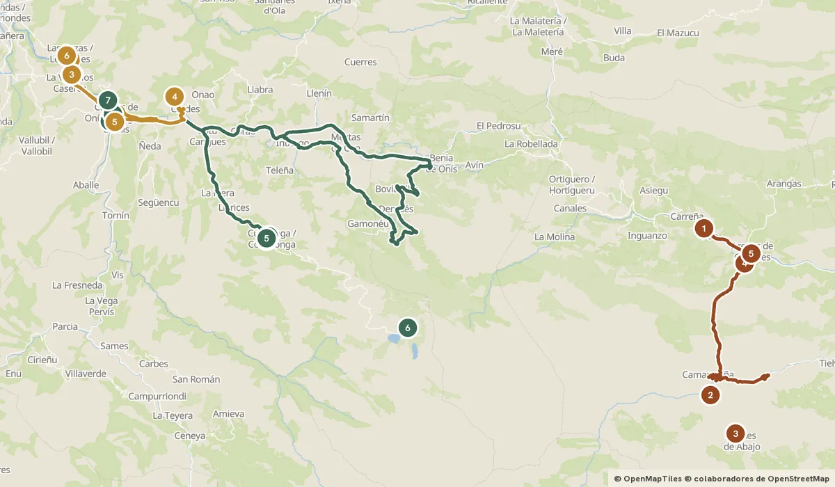 Mapa del viaje Cangas de Onís y Covadonga: el origen de un reino: 18 paradas y el recorrido de cada día