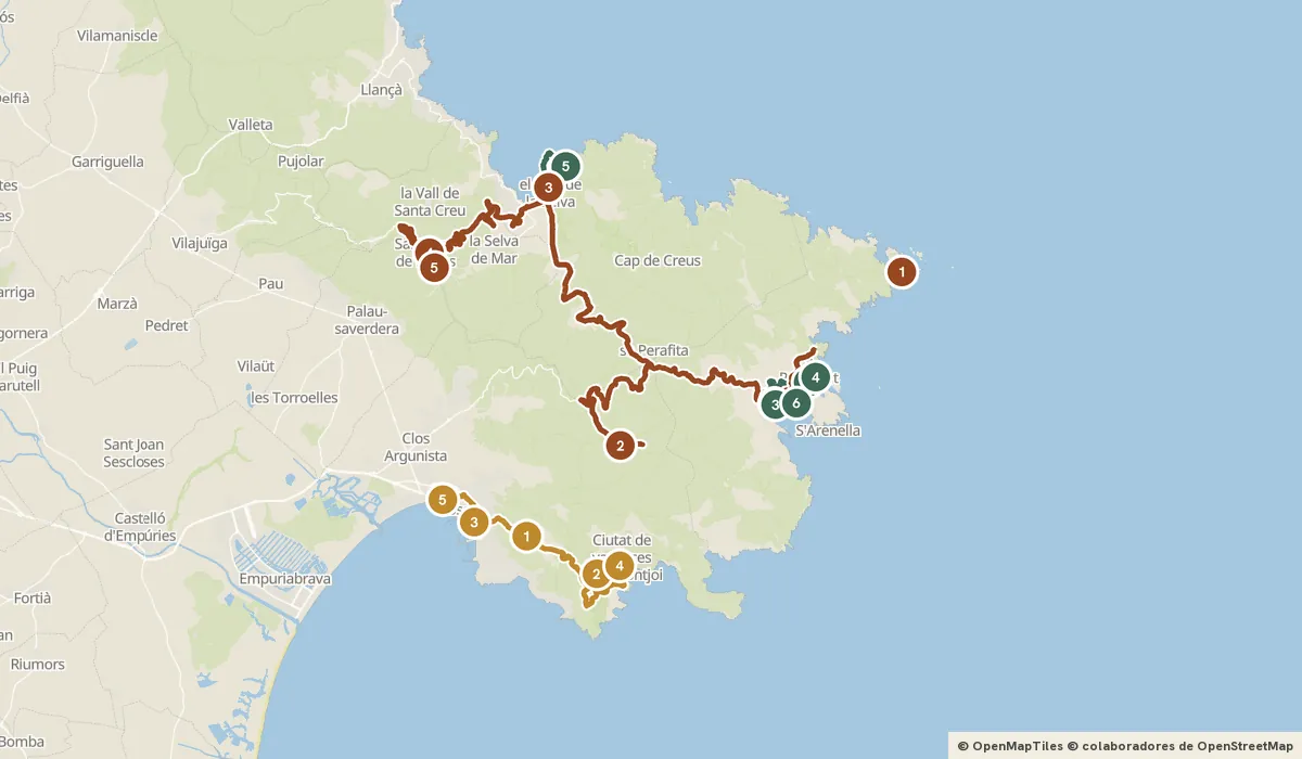 Mapa del viaje Cap de Creus: Dalí, tramontana y románico: 16 paradas y el recorrido de cada día