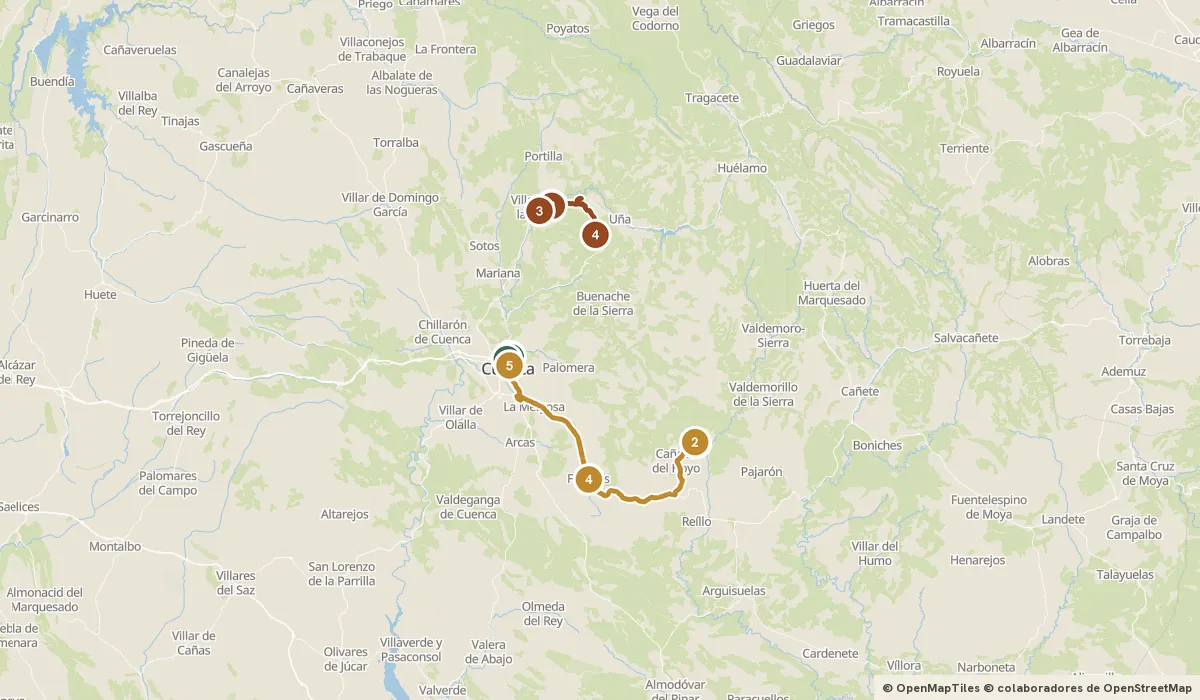 Mapa del viaje Cuenca y la Serranía: 16 paradas y el recorrido de cada día