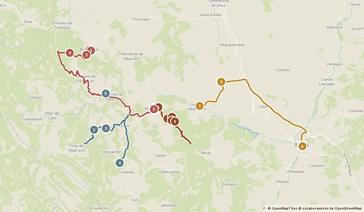 Mapa del viaje Escapada a Albarracín y los Montes Universales: 29 paradas y el recorrido de cada día