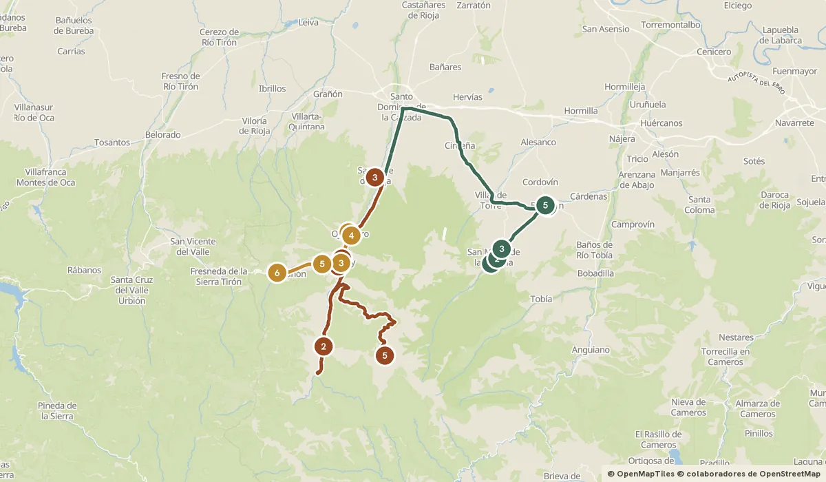 Mapa del viaje Ezcaray y San Millán de la Cogolla: la cuna del castellano: 17 paradas y el recorrido de cada día