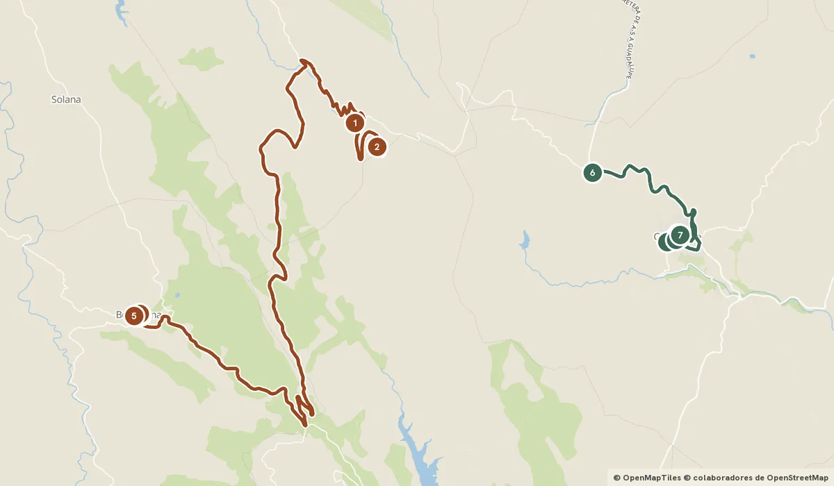 Mapa del viaje Guadalupe y las Villuercas: un monasterio y un geoparque: 12 paradas y el recorrido de cada día