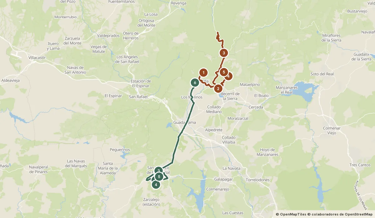 Mapa del viaje Guadarrama: El Escorial y la sierra de Madrid: 11 paradas y el recorrido de cada día