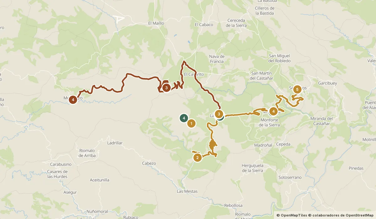 Mapa del viaje La Alberca y la Sierra de Francia: 14 paradas y el recorrido de cada día