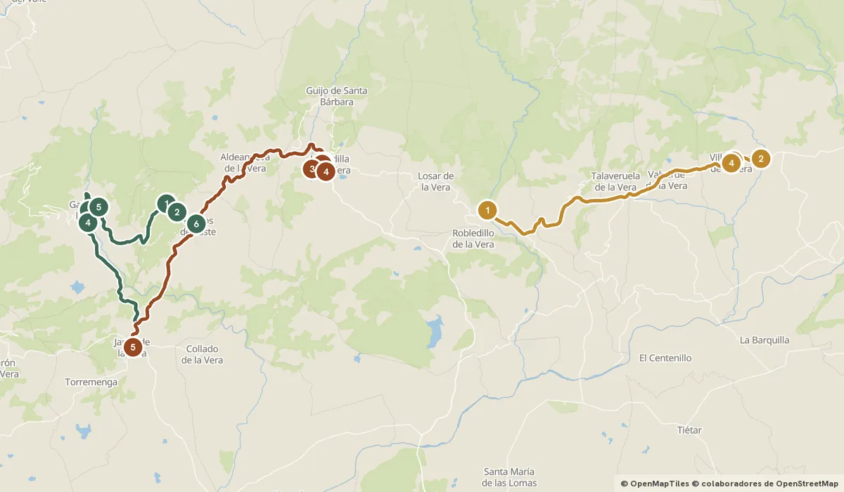 Mapa del viaje La Vera: el emperador que vino a morir aquí: 15 paradas y el recorrido de cada día