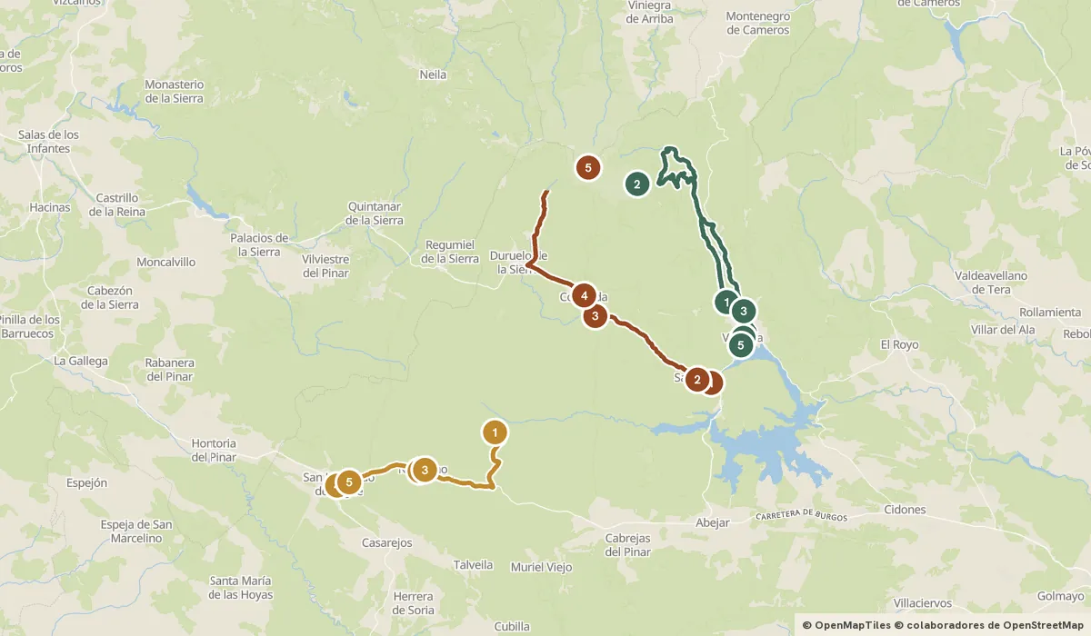 Mapa del viaje Laguna Negra y Urbión: el bosque de Machado: 15 paradas y el recorrido de cada día