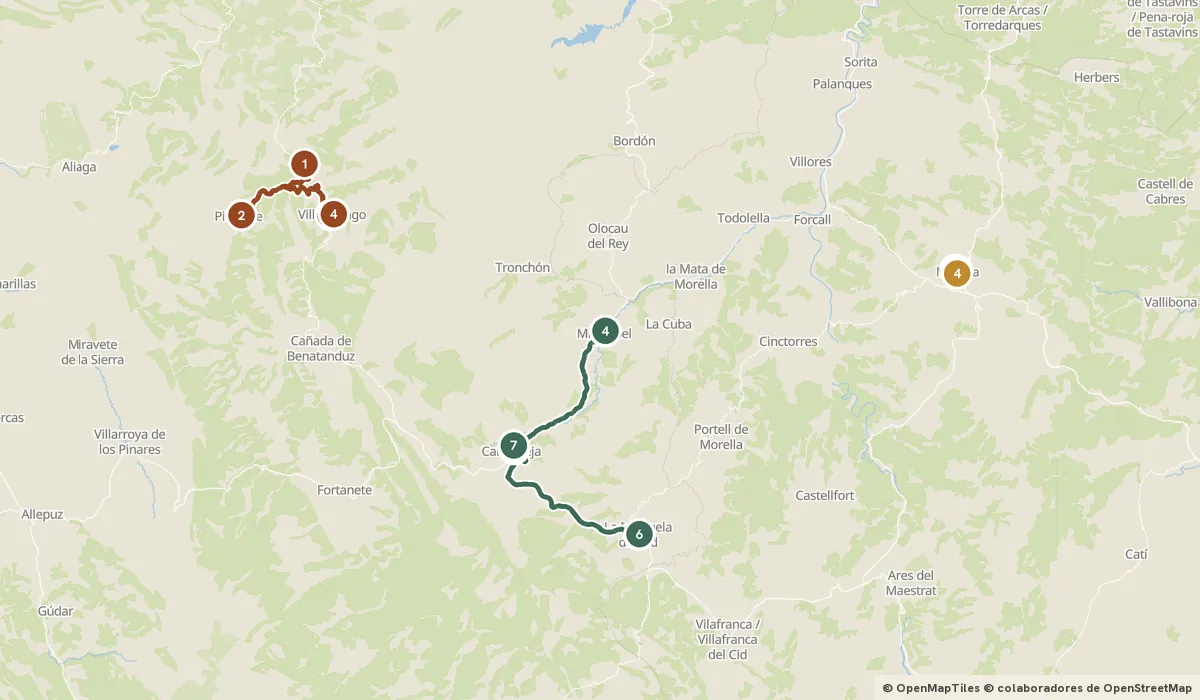 Mapa del viaje Maestrazgo de Teruel: piedra, silencio y hoces: 15 paradas y el recorrido de cada día