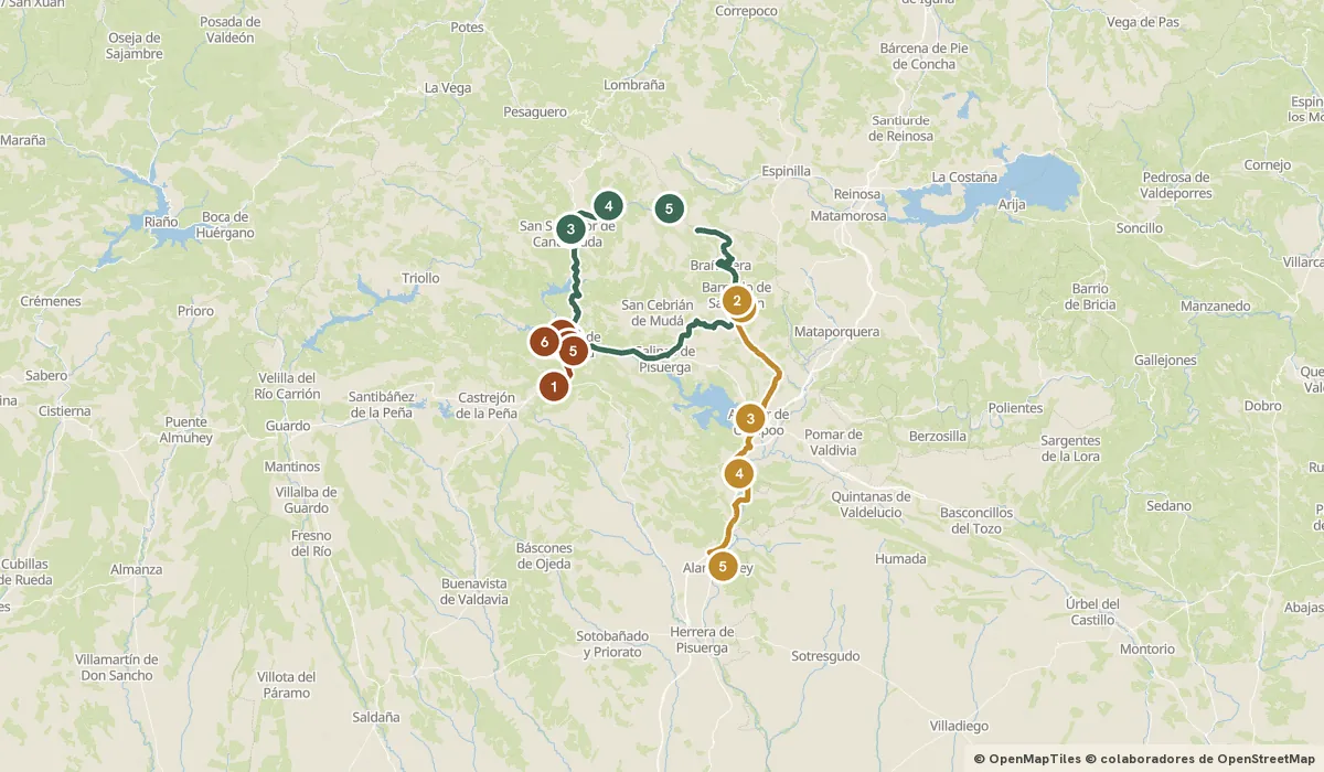 Mapa del viaje Montaña Palentina: románico, minas y el Canal de Castilla: 17 paradas y el recorrido de cada día