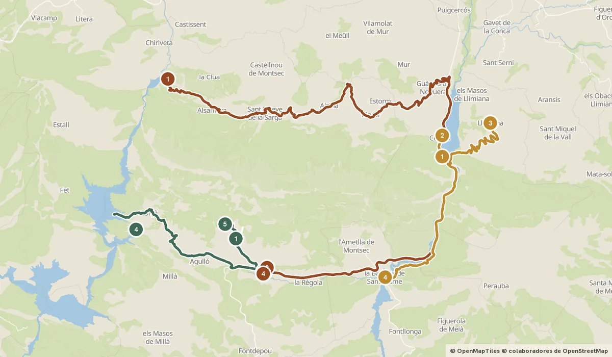 Mapa del viaje Montsec: el cielo más oscuro y los congostos del Noguera: 14 paradas y el recorrido de cada día