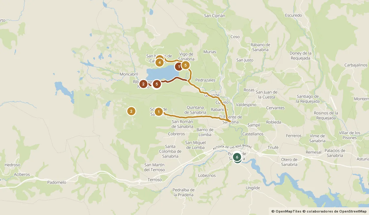 Mapa del viaje Puebla de Sanabria y el Lago Glaciar: 16 paradas y el recorrido de cada día