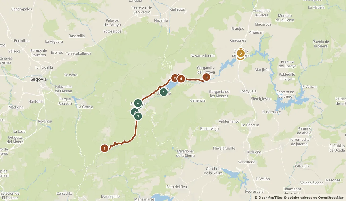 Mapa del viaje Rascafría y la Sierra Norte de Madrid: 15 paradas y el recorrido de cada día