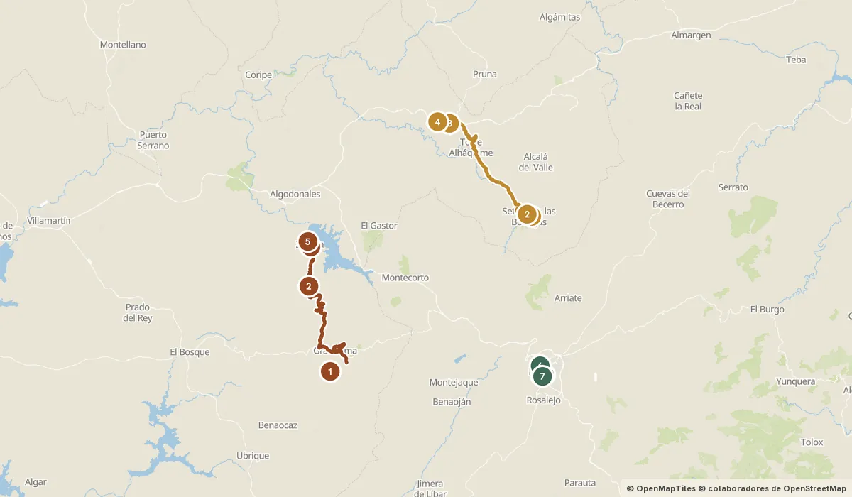 Mapa del viaje Ronda y la Sierra de Grazalema: 16 paradas y el recorrido de cada día