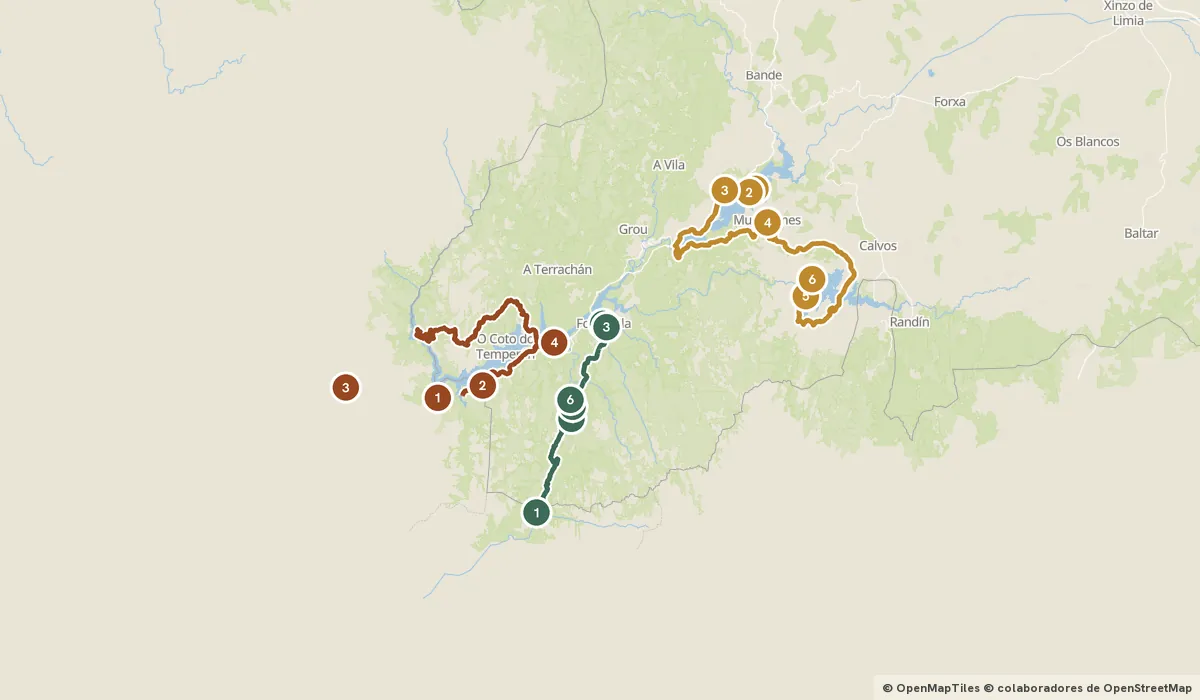 Mapa del viaje Serra do Xurés: termas, hórreos y frontera con Portugal: 16 paradas y el recorrido de cada día