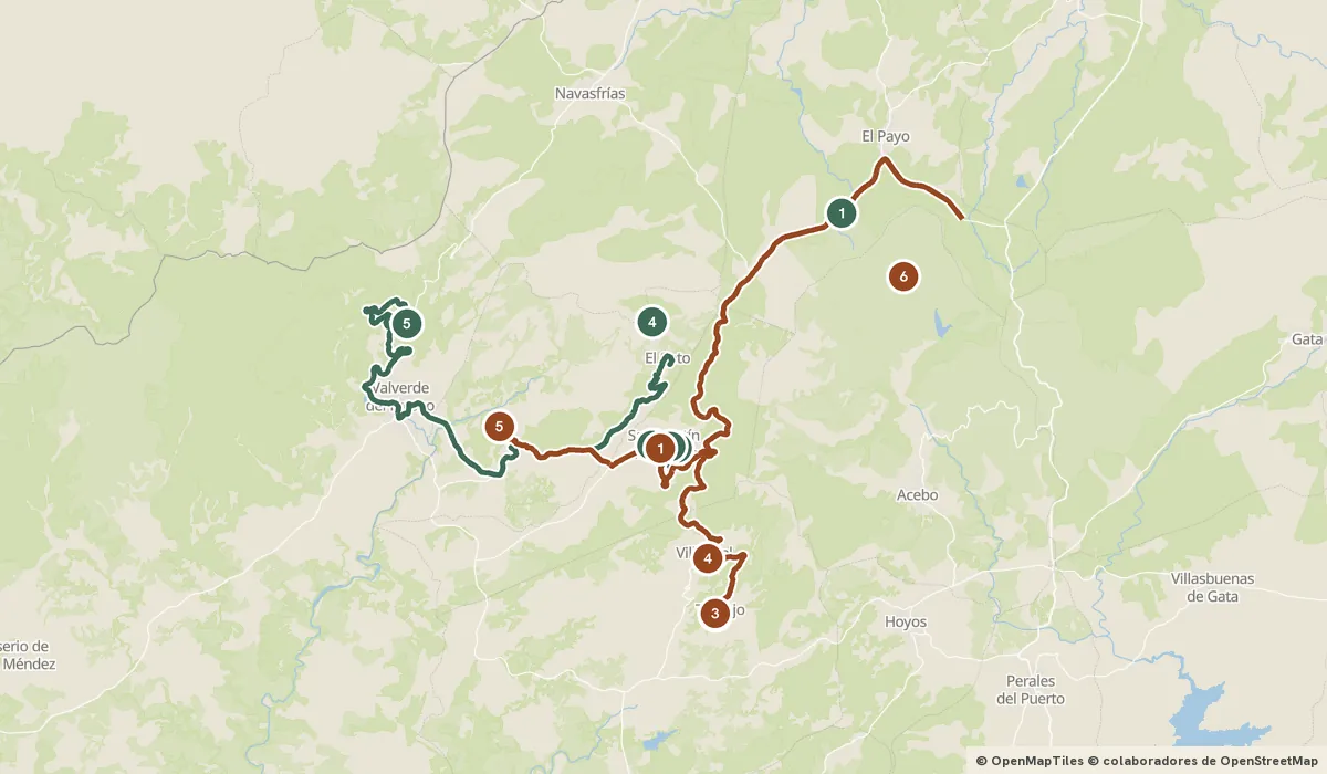 Mapa del viaje Sierra de Gata: castillos de frontera y A Fala: 12 paradas y el recorrido de cada día