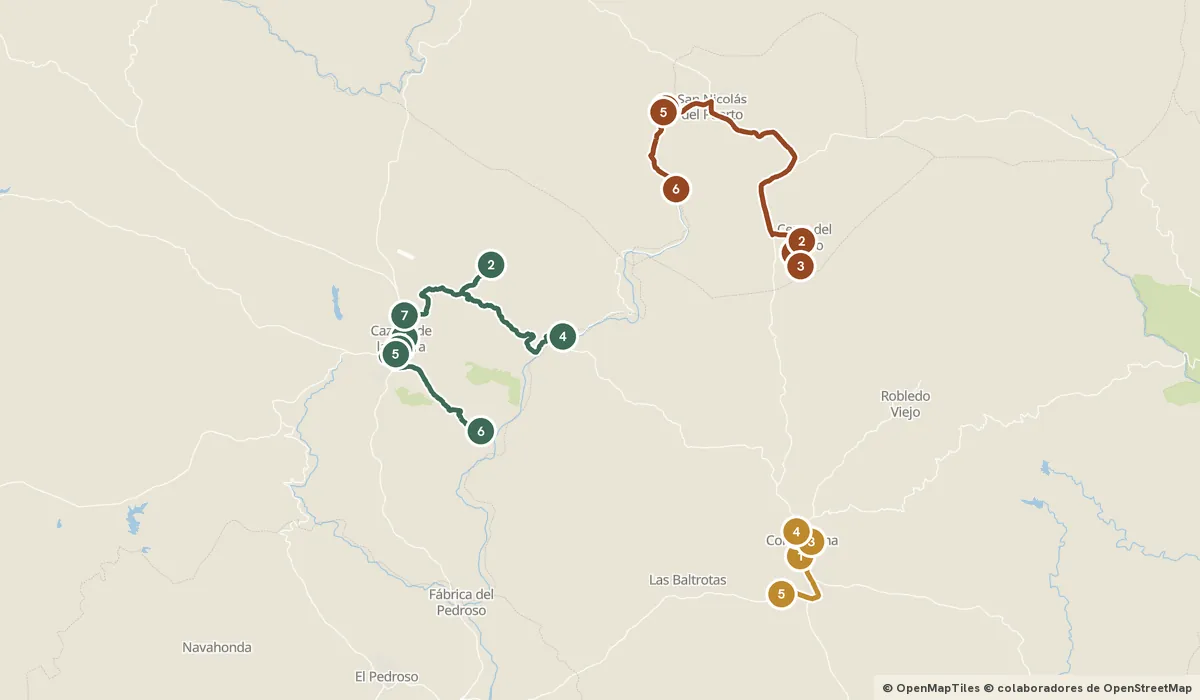 Mapa del viaje Sierra Norte de Sevilla: la Andalucía que no esperas: 18 paradas y el recorrido de cada día