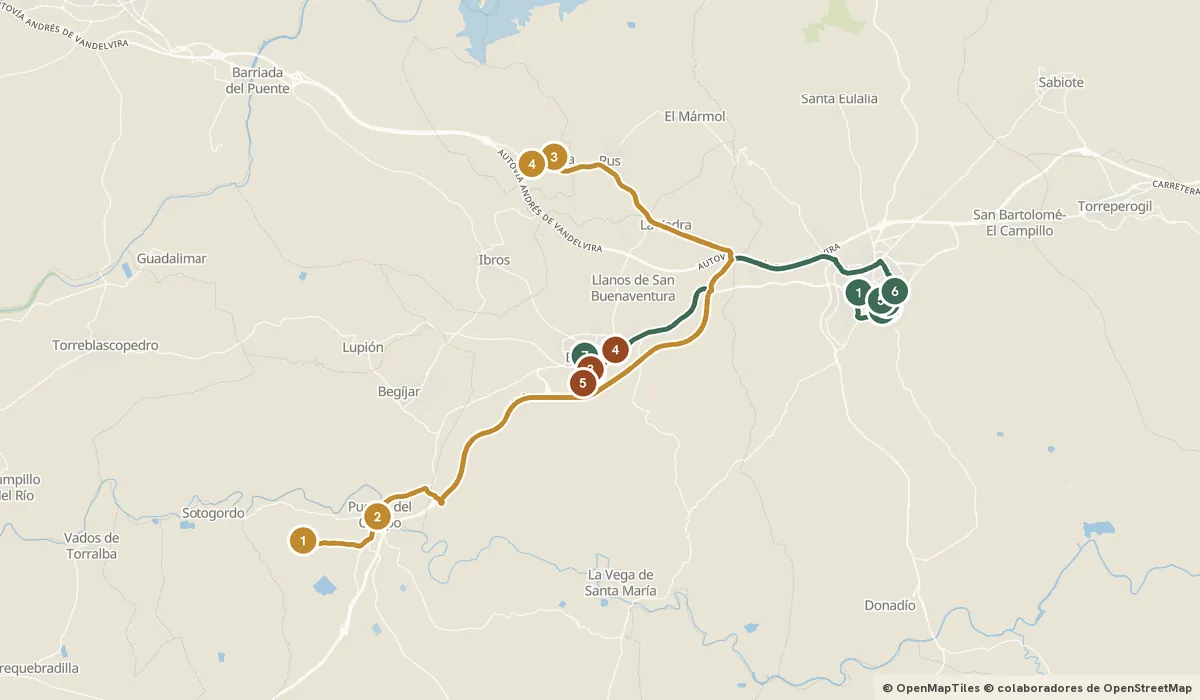 Mapa del viaje Úbeda y Baeza: el Renacimiento en el mar de olivos: 16 paradas y el recorrido de cada día