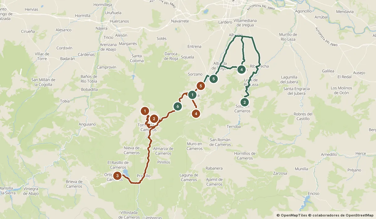 Mapa del viaje Valle del Iregua: cañones, cuevas y Clavijo: 11 paradas y el recorrido de cada día