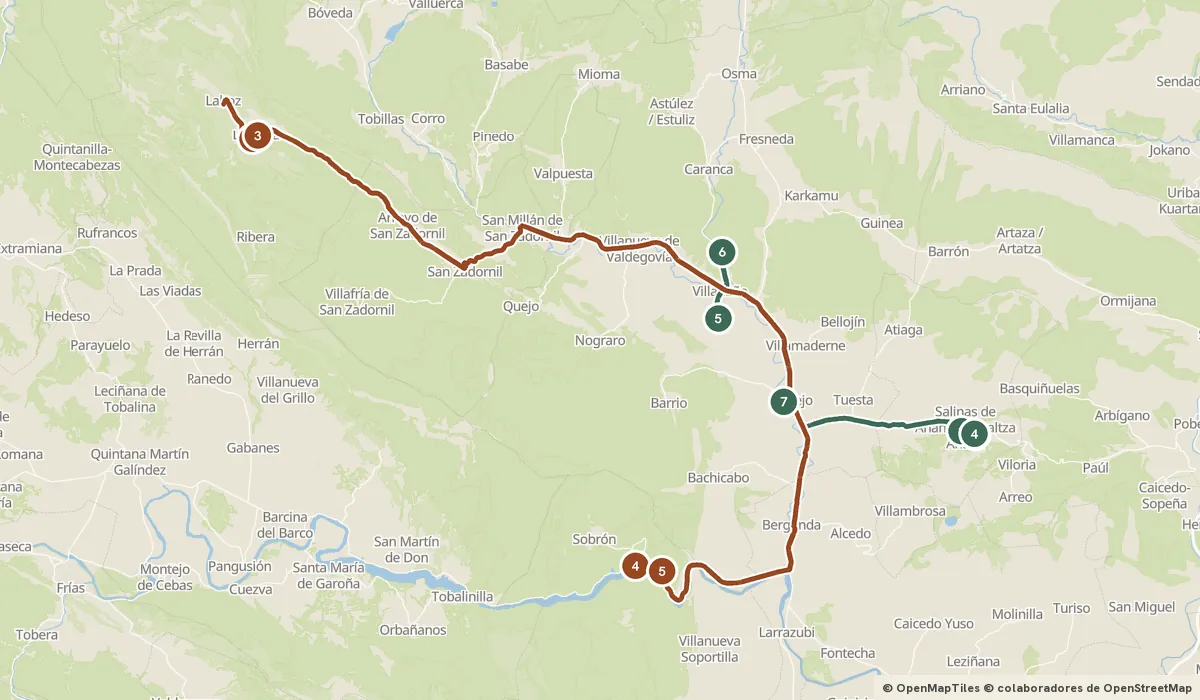 Mapa del viaje Valle Salado de Añana y los valles alaveses: 12 paradas y el recorrido de cada día